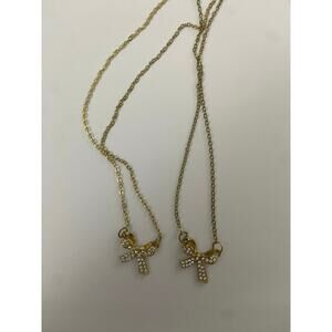 Rhinestone Bow Pendant Necklace Set - Charming!